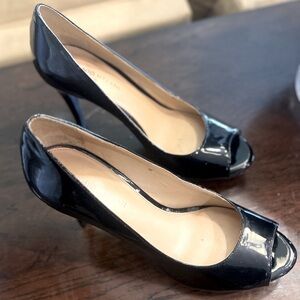 Antonio Melani Shiny Leather Black Heels - Erika - Platform Open Peep Toe - 9 M